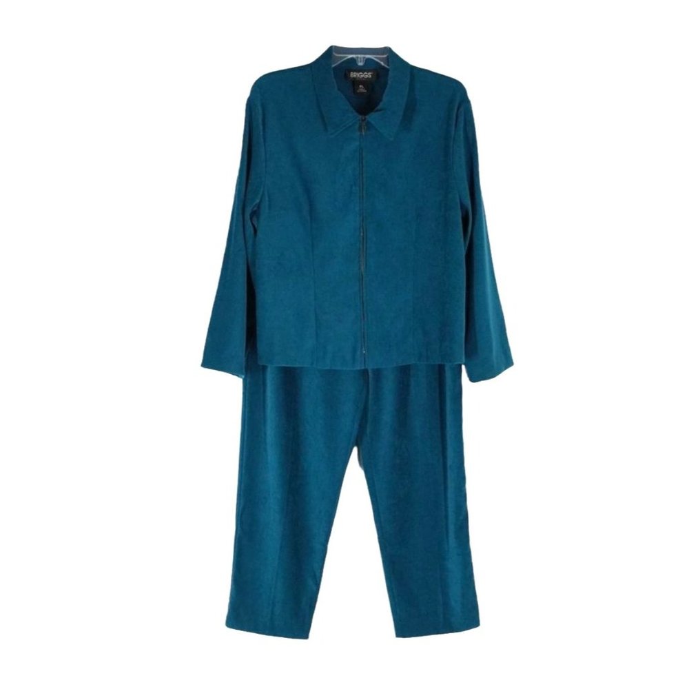 Vintage Teal Blue Outfit Womens Size PL Jacket Pants Suit by Briggs‎ Petite 90s